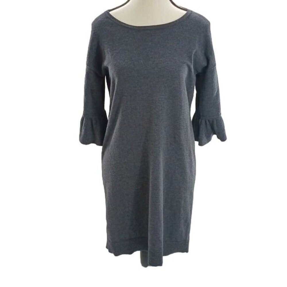Max Studio Dress Gray Knit Sweater Ruffle Half Sleeve Shift Womens Size Small